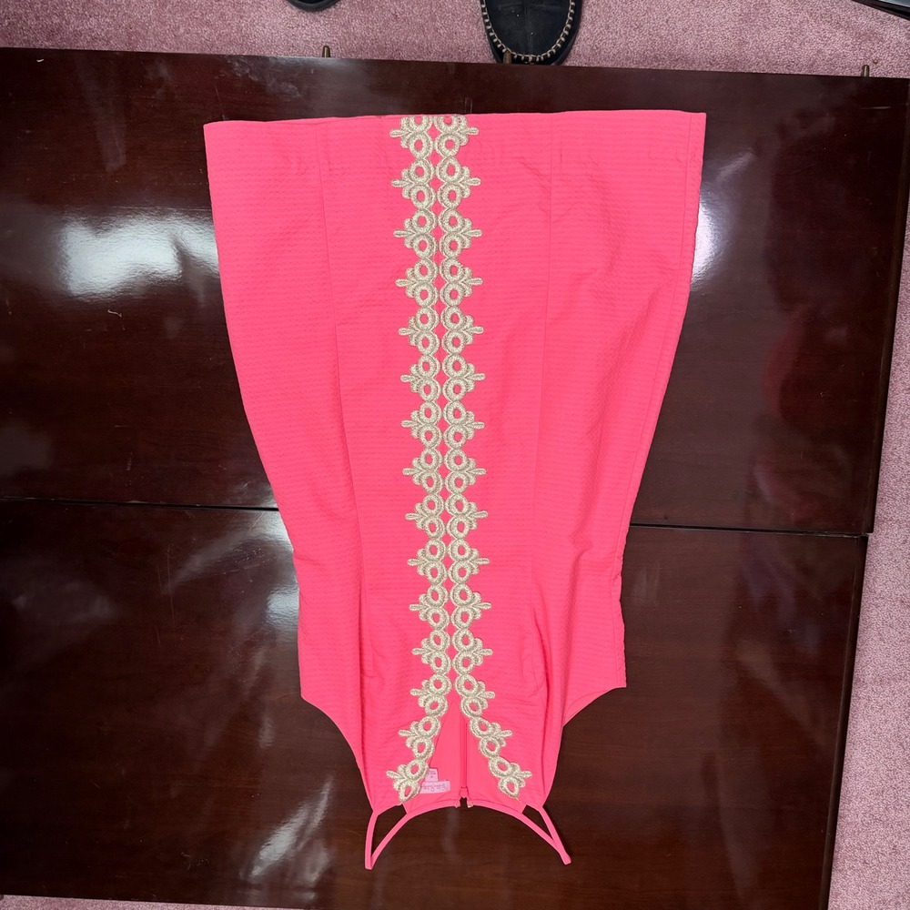 Lilly Pulitzer Pink Soutache Trim Halter Shift Dress Size 8 Gold Embroidered